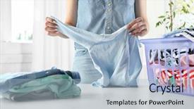  Presentation with laundry - Presentation theme consisting of woman folding clothes in laundry background and a light blue colored foreground