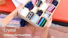  Presentation with man and woman divorce drawing - Beautiful PPT theme featuring woman-folding-clothes-into-chest backdrop and a coral colored foreground