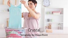  Presentation with utility - Colorful PPT layouts enhanced with woman folding clothes backdrop and a lemonade colored foreground