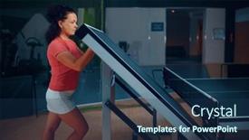  Presentation with table tennis - Presentation theme featuring woman-folds-ping-pong-table background and a ocean colored foreground