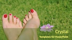  Presentation with blue flower - Presentation design having bare feet - woman foot with blue nails background and a tawny brown colored foreground