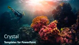  Presentation with underwater - Audience pleasing slide deck consisting of woman-freediver-swims-underwater backdrop and a navy blue colored foreground