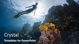  Presentation with coral - Theme featuring woman-freediver-swims-underwater background and a ocean colored foreground
