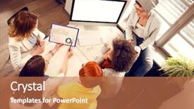  Presentation with show - Theme enhanced with emancipation - woman from working team show background and a coral colored foreground