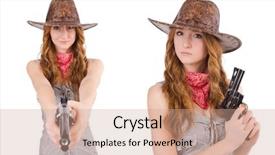  Presentation with gangster - Cool new slide deck with woman gangster with gun isolated backdrop and a coral colored foreground