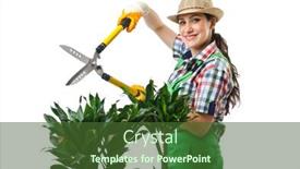  Presentation with role play woman and man - PPT layouts featuring woman-gardener-trimming-plans background and a tawny brown colored foreground