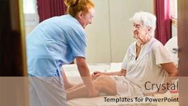  Presentation with geriatric - PPT theme having woman-geriatric-nurse-helping-senior background and a coral colored foreground