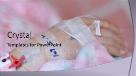  Presentation with intravenous infusion - PPT layouts having woman get intravenous infusion background and a light gray colored foreground