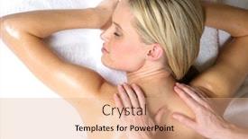  Presentation with spa day - Presentation theme with woman gets a massage at a day spa background and a coral colored foreground