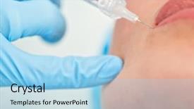  Presentation with lips - Amazing PPT theme having woman gets injection in her backdrop and a light blue colored foreground