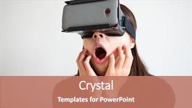  Presentation with virtual reality rehabilitation - Theme with woman getting experience using vr background and a coral colored foreground