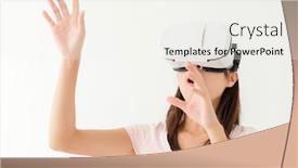  Presentation with experience - Audience pleasing presentation consisting of woman getting experience using the virtual reality device backdrop and a white colored foreground
