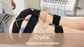  Presentation with electrical stimulation - Amazing PPT layouts having woman getting getting electro stimulation backdrop and a coral colored foreground