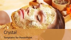  Presentation with hero mask woman - Beautiful slides featuring woman getting gold facial mask backdrop and a gold colored foreground