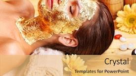  Presentation with facial - PPT theme enhanced with woman getting gold facial mask background and a yellow colored foreground