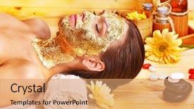  Presentation with facial - Theme featuring woman getting gold facial mask background and a coral colored foreground