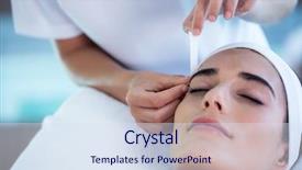  Presentation with weird spa - Slide deck featuring woman getting her eyebrows shaped background and a sky blue colored foreground