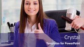  Presentation with beauty shop - Presentation with woman-getting-her-hair-done background and a navy blue colored foreground