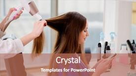  Presentation with beauty shop - PPT theme having woman getting her hair done background and a coral colored foreground