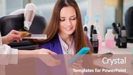  Presentation with beauty shop - Presentation design featuring woman getting her hair done in beauty shop background and a coral colored foreground