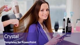  Presentation with beauty shop - Presentation theme having woman getting her hair done background and a violet colored foreground