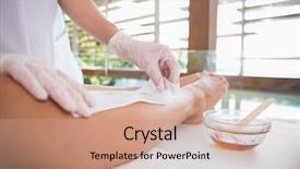  Presentation with wax - PPT theme enhanced with woman getting her legs waxed background and a coral colored foreground