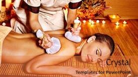  Presentation with herbal medicine healing herbs mortar - PPT theme enhanced with woman getting herbal ball massage background and a  colored foreground