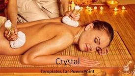  Presentation with herbal - Presentation theme with woman getting herbal ball massage background and a gold colored foreground