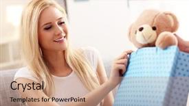  Presentation with pregnant woman - Amazing slide deck having woman getting presents at baby backdrop and a  colored foreground