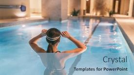  Presentation with swim - Presentation theme having woman-getting-ready-to-swim background and a light blue colored foreground