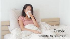  Presentation with sneezing - Amazing PPT theme having woman getting sick and sneezing backdrop and a lemonade colored foreground