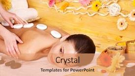  Presentation with massage therapy - Slides enhanced with woman getting stone therapy massage background and a  colored foreground