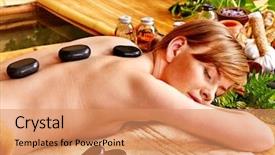  Presentation with massage therapy - Audience pleasing presentation design consisting of woman getting stone therapy massage in bamboo spa backdrop and a coral colored foreground