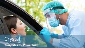  Presentation with medical ppe - Amazing theme having woman-getting-tested backdrop and a teal colored foreground
