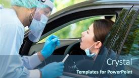  Presentation with medical service - PPT layouts featuring woman-getting-tested background and a ocean colored foreground