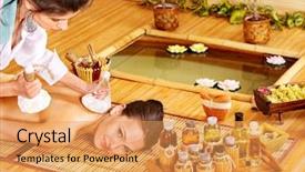  Presentation with herbal medicine healing herbs mortar - Cool new slides with woman getting thai herbal compress backdrop and a yellow colored foreground