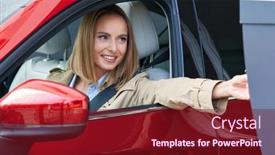  Presentation with ticket - Colorful presentation theme enhanced with woman-getting-ticket-from-parking backdrop and a tawny brown colored foreground