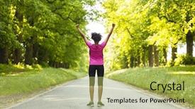  Presentation with african american teenager girl - Beautiful presentation theme featuring woman girl teenager fitness running backdrop and a yellow colored foreground