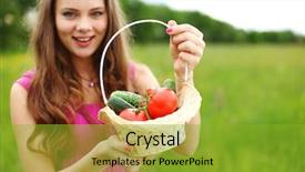  Presentation with give - PPT layouts enhanced with woman give vegetables to you background and a gold colored foreground