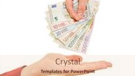  Presentation with money - Slide deck having woman gives man a lot of money in the form of euro bills background and a lemonade colored foreground