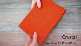  Presentation with giving - Theme with woman giving book to woman background and a red colored foreground