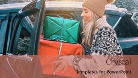  Presentation with winter driving - PPT layouts enhanced with woman-giving-gifts-female background and a coral colored foreground