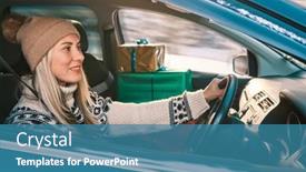  Presentation with winter driving - PPT theme consisting of woman-giving-gifts-female background and a teal colored foreground