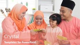  Presentation with raya - PPT theme enhanced with woman-giving-green-packet background and a coral colored foreground