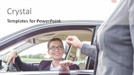  Presentation with car key - Beautiful PPT layouts featuring woman giving key to smiling businesswoman in car backdrop and a white colored foreground