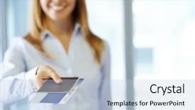  Presentation with woman covering man mouth hand - PPT theme featuring woman giving passport and air background and a  colored foreground