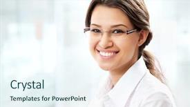  Presentation with giving - Audience pleasing PPT layouts consisting of woman giving you attractive smile backdrop and a sky blue colored foreground