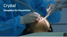  Presentation with dental prosthesis - Presentation theme enhanced with woman go dental clinic background and a ocean colored foreground