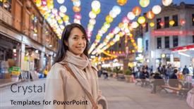  Presentation with taipei - Slide deck having woman-go-dihua-street background and a coral colored foreground