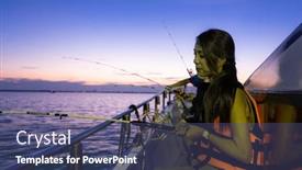  Presentation with fishing boat - PPT theme consisting of woman-go-fishing-on-boat background and a  colored foreground